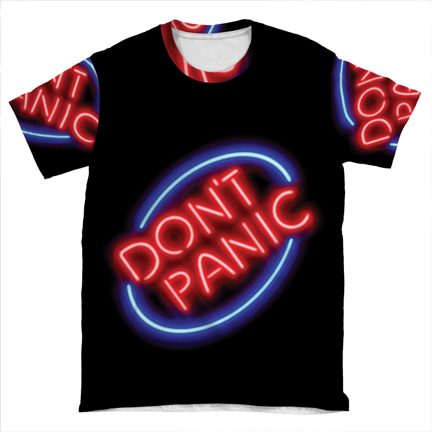 Hitchhiker's Guide 'Don't Panic' Neon Sign AOP Tshirt Tee Chief T