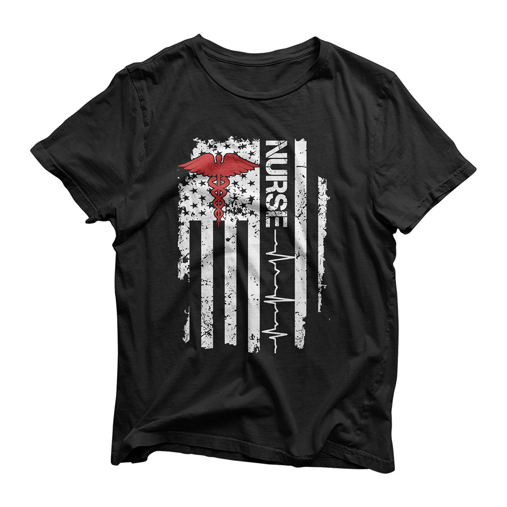 Awesome Nurse Heartbeat United States Flag Paramedic Gift T-Shirt