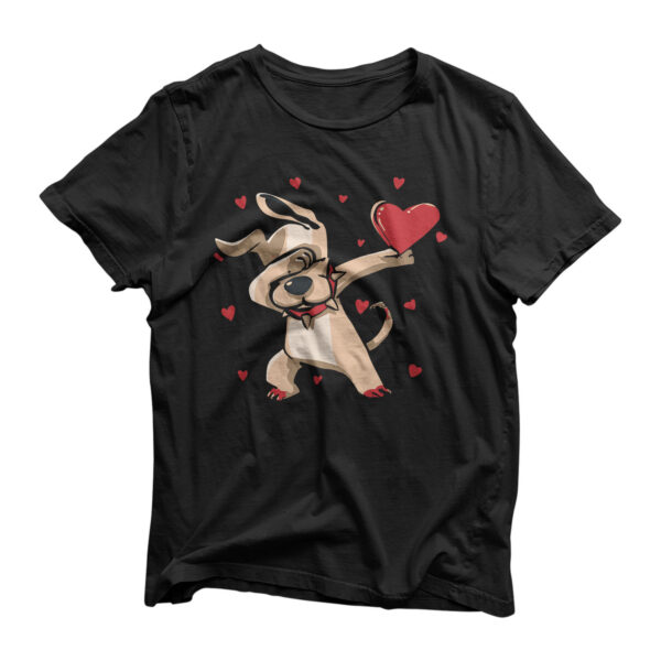 Funny Dabbing Dog Heart Valentine's Day Gift Boys Girls Kids T-Shirt