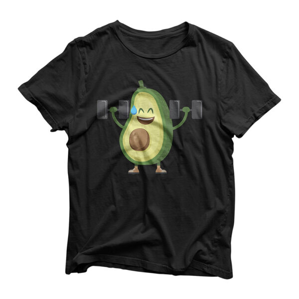 Happy Avocado Lifting Weights Workout, Funny Cartoon T-Shirt