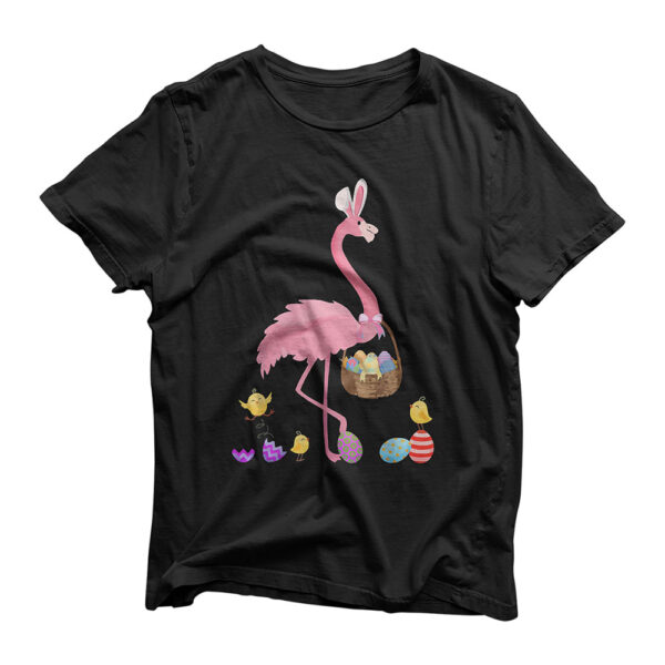 Pretty Easter Flamingo with Easter Basket T-Shirt