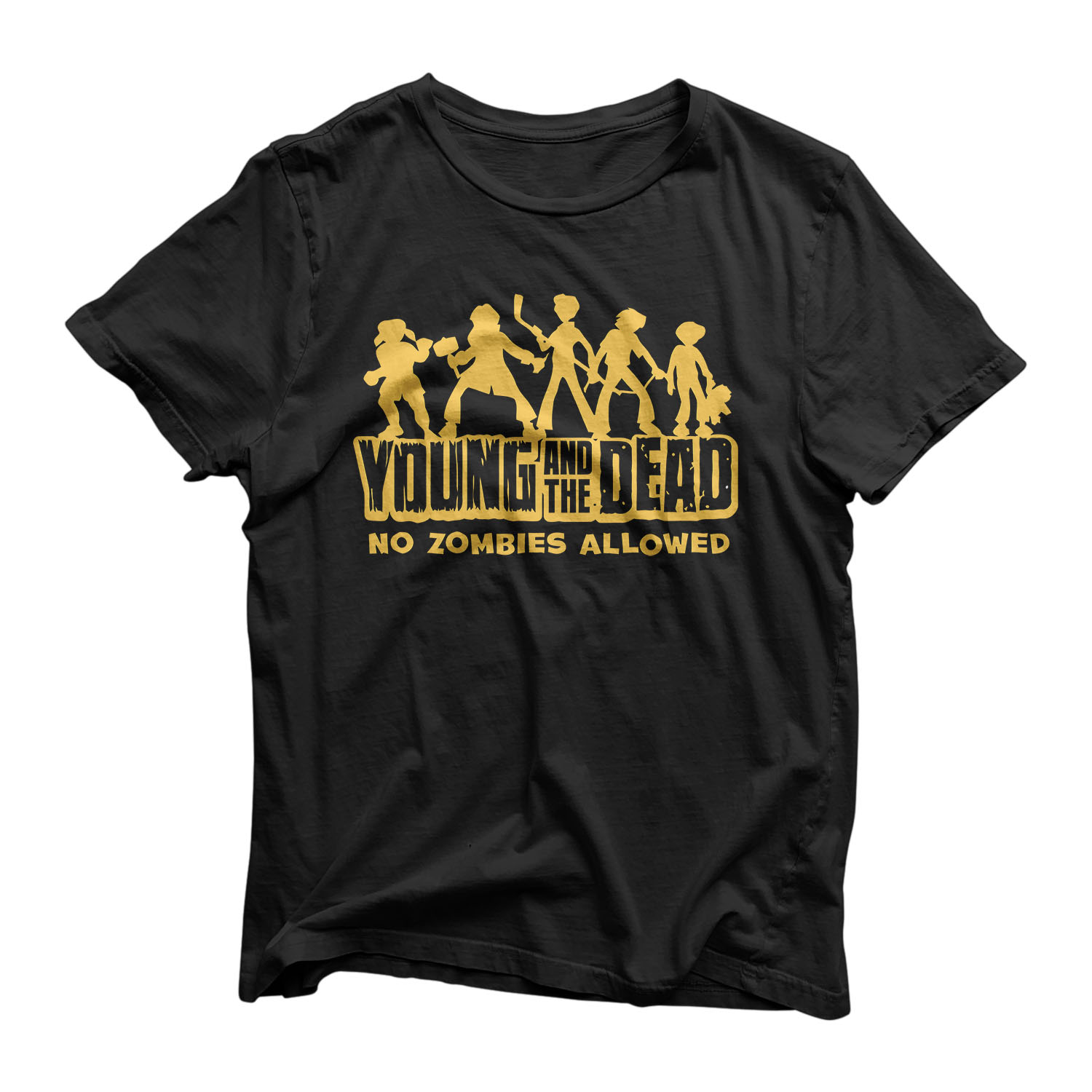 Young And The Dead No Zombies Allowed Yellow Logo Premium T-Shirt