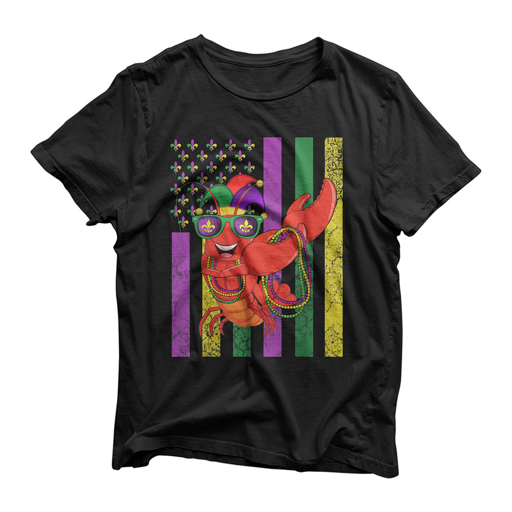 American Flag Mardi Gras Crawfish Dabbing T-Shirt