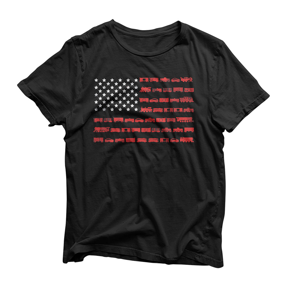 American Flag Railroad Train Conductor T-Shirt