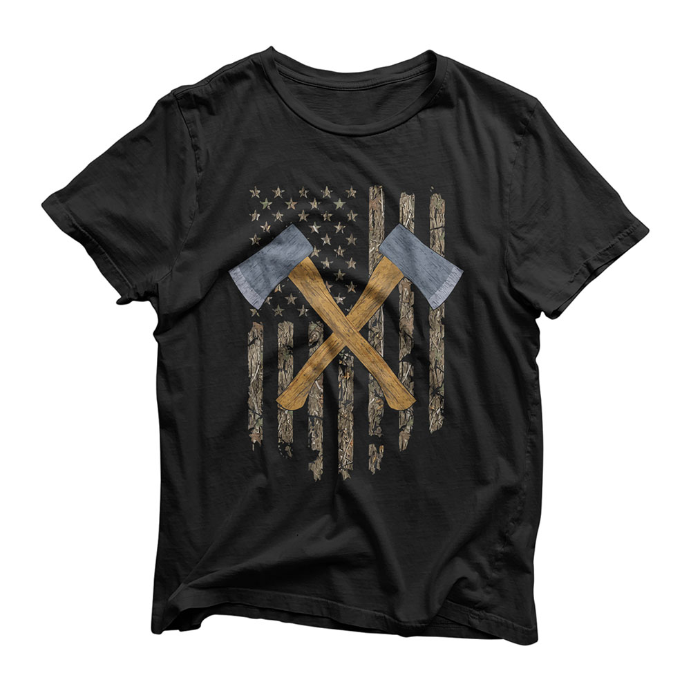 Axe Throwing Gift American Flag Hatchet Tree Camouflage T-Shirt