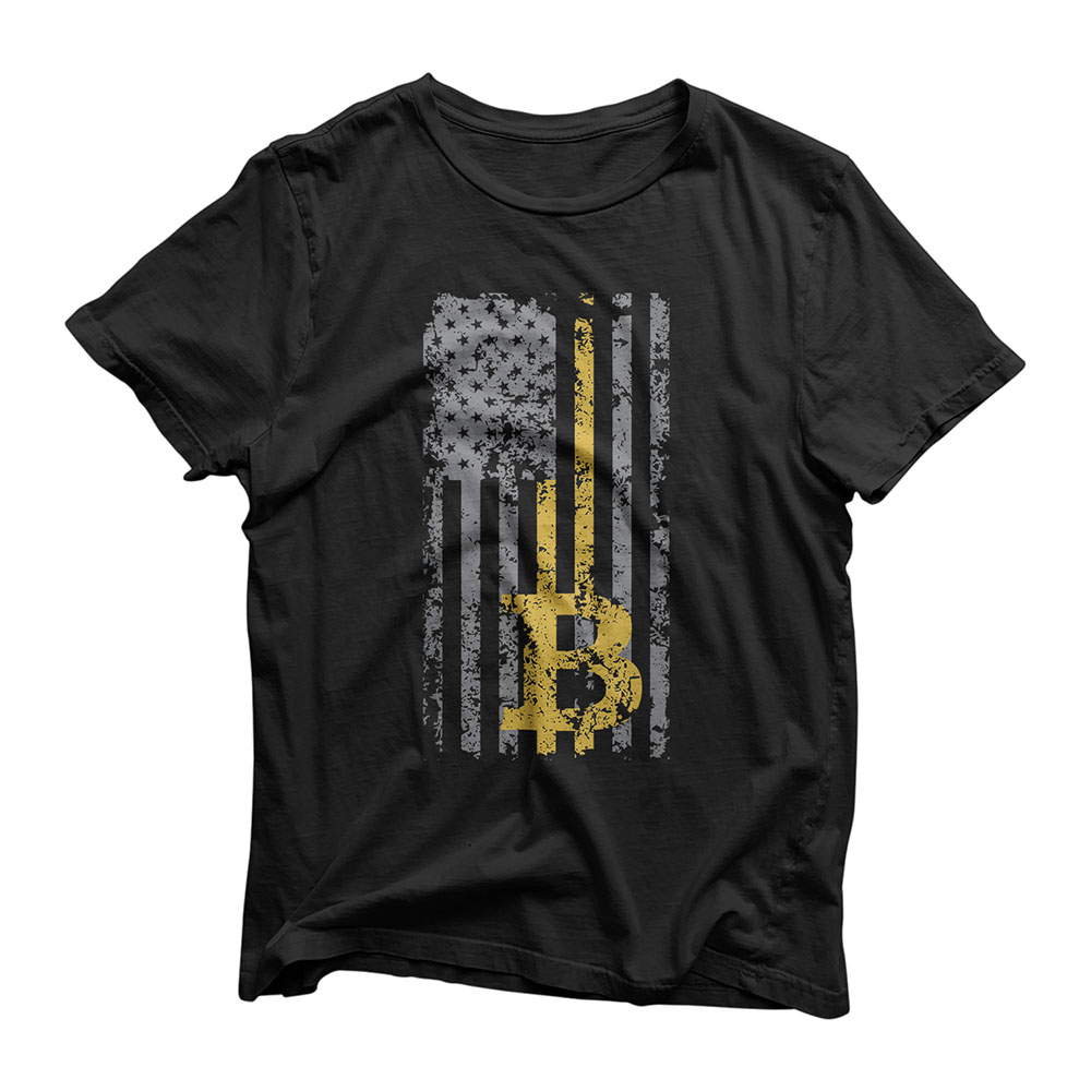 Bitcoin USA Flag Distressed Digital Currency Lover T-Shirt