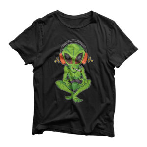 Cannabis Gaming Controller Stoner Gamer Alien Smoking Weed T-Shirt