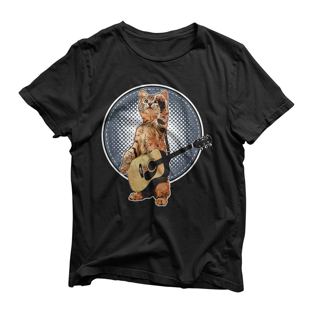 Cat Playing Acoustic Guitar Cool Musician Guitarist T-Shirt