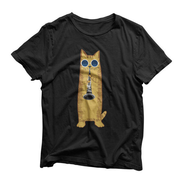 Cool Cat Playing The Clarinet Design Hippy Hipster Kitty T-Shirt