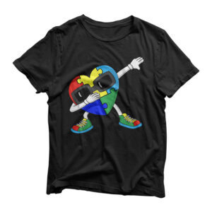 Dabbing Heart Puzzle Pieces Autism Dab Boys Girls Kids T-Shirt