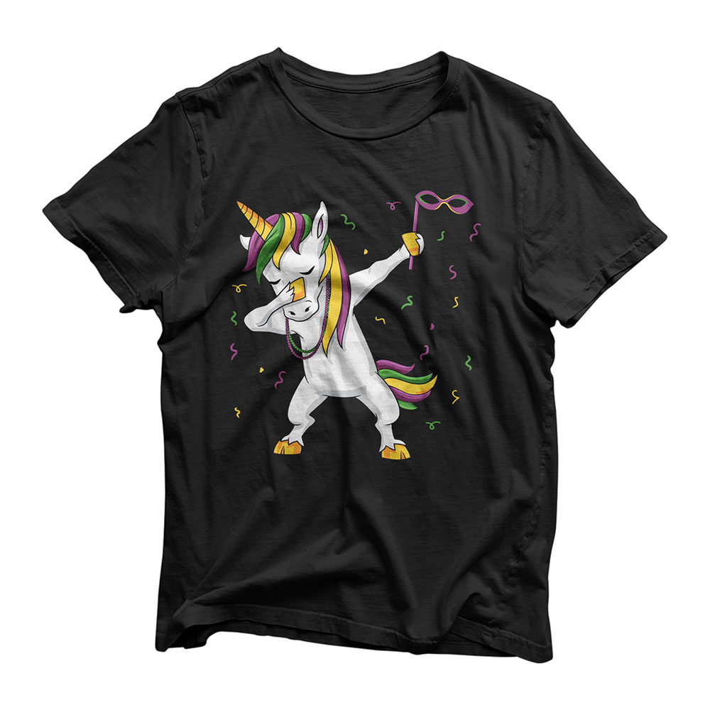 Dabbing Unicorn Mardi Gras Funny Girls Kids Dab T-Shirt