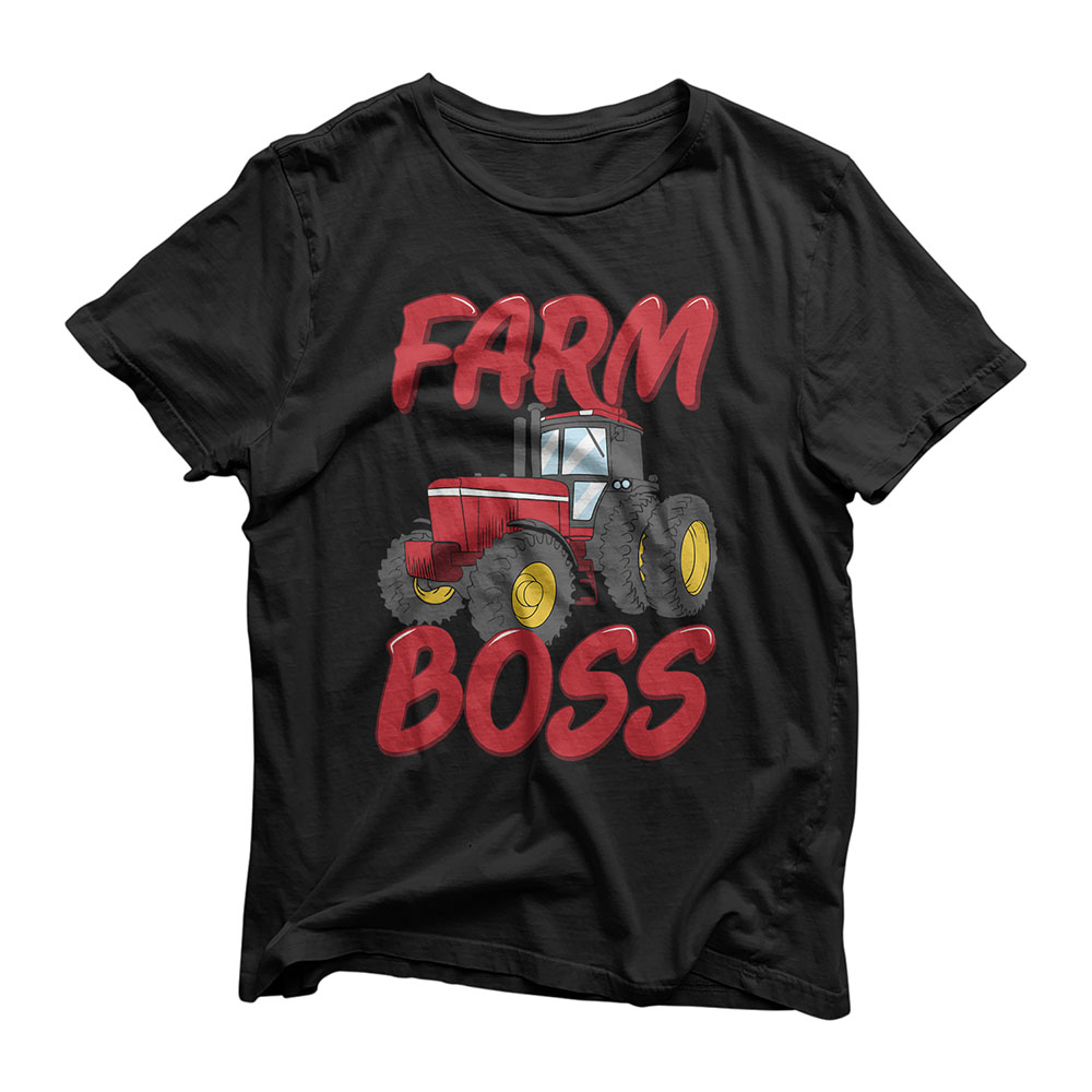 Farm Boss Funny Farmer Tractor Harvester Gift For Kids Boys T-Shirt