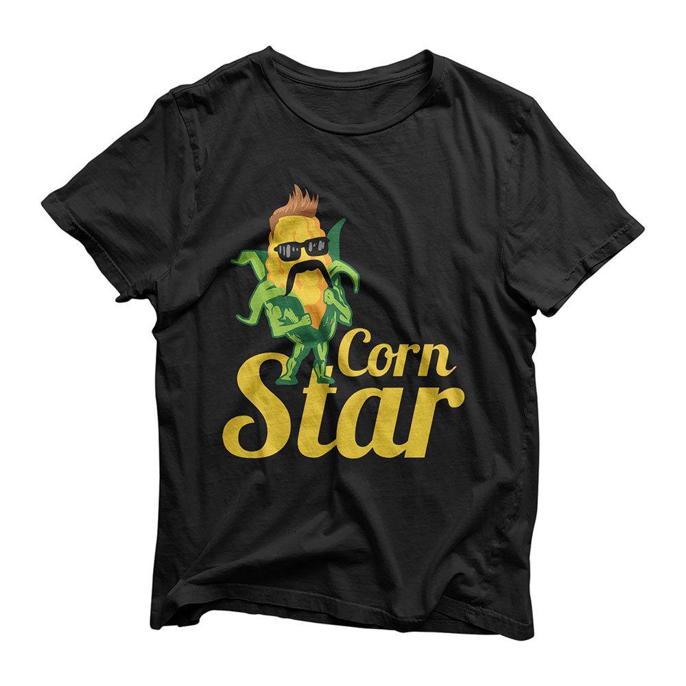 Funny Corn Star Sunglasses Mustache Maize T-Shirt T-Shirt