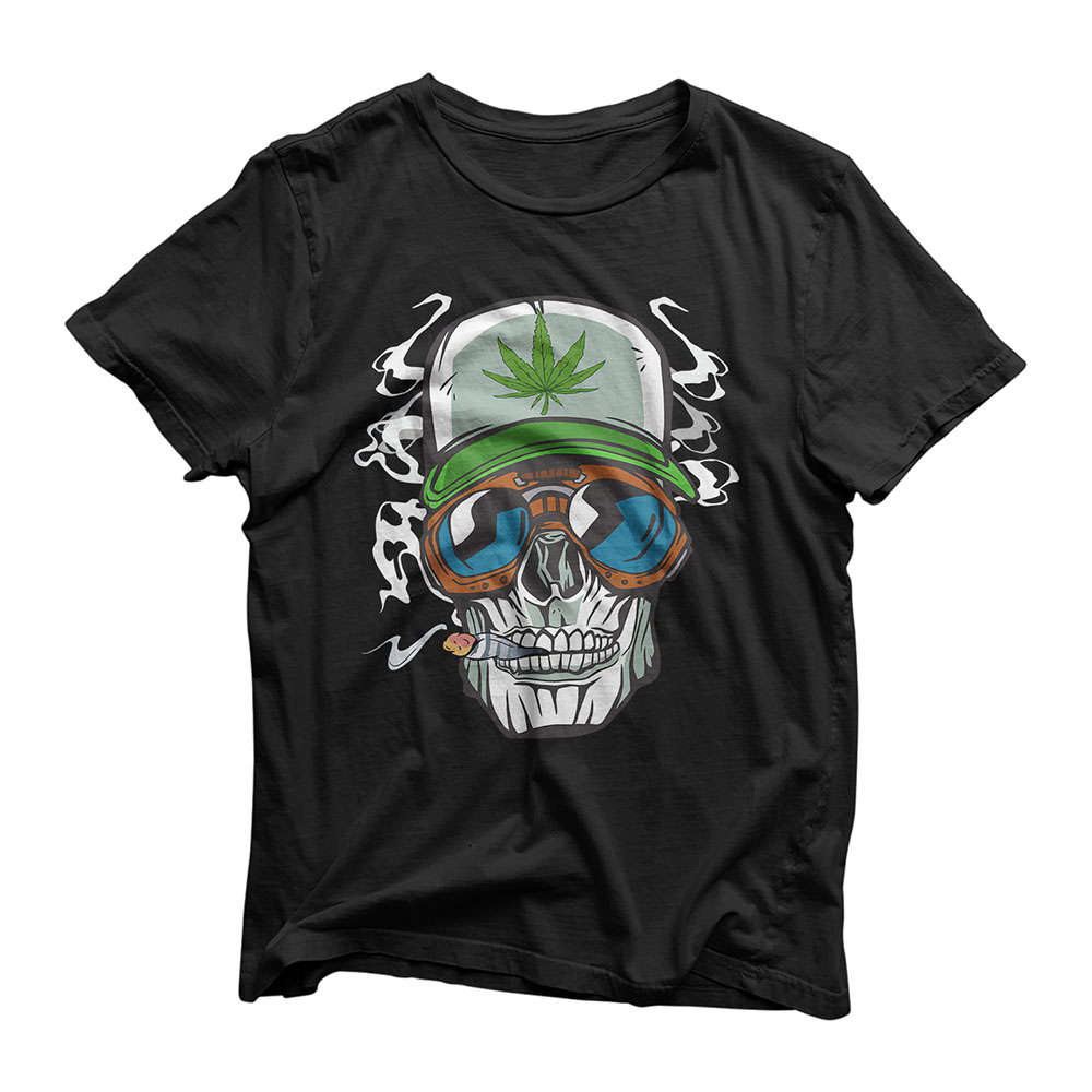 Funny Pothead Skull Cannabis Gift Marijuana Leaf Weed Stoner T-Shirt