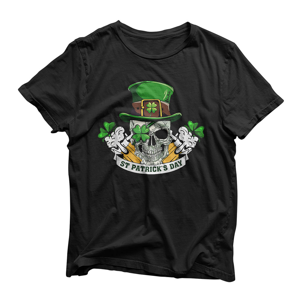 Funny Skull St Patricks Day Mask Beard man beer T-Shirt