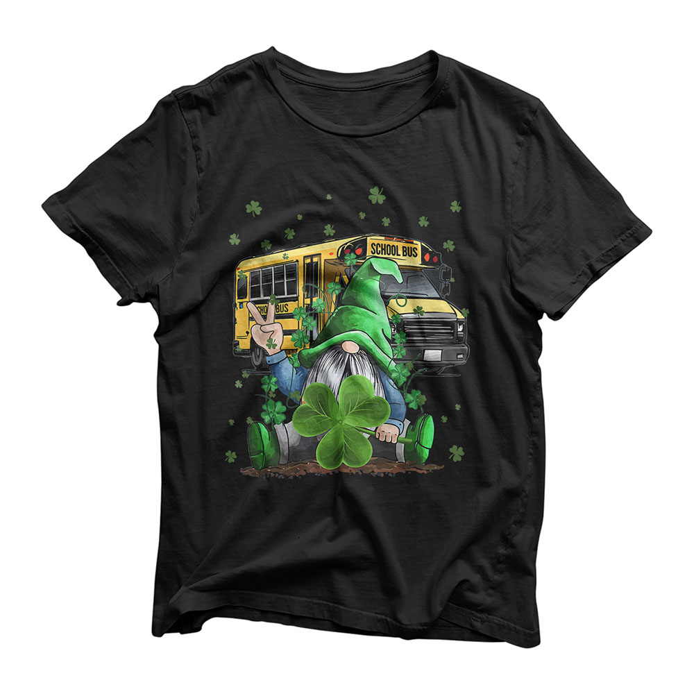 Green Gnomes Bus School Driver And Shamrock St Patrick's Day T-Shirt
