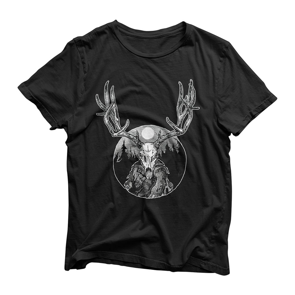Horned Elk Skull Lord of the Woods Forest Spirit Wendigo T-Shirt