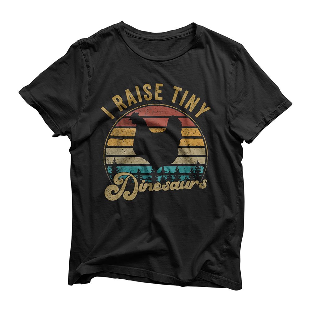 I Raise Tiny Dinosaurs Vintage Retro 70S Chicken Silhouette T-Shirt