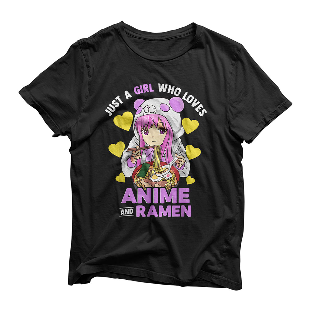 Just A Girl Who Loves Anime and Ramen Bowl Panda Teen Girls T-Shirt