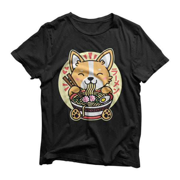 Kawaii Ramen Cute Anime Dog Corgi Japanese Noodles Drk T-Shirt