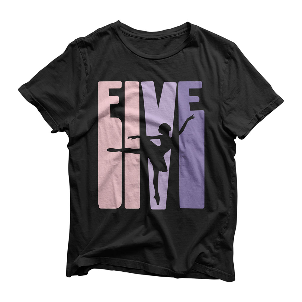 Kids 5th Birthday Gift Ballet Dancer 5 Years old Ballerina Girl T-Shirt