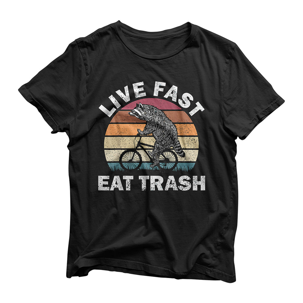 Live Fast Eat Trash Raccoon On Bike Vintage Camping T-Shirt