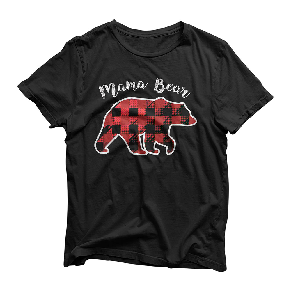 MAMA BEAR | Women Red Plaid Christmas Pajama Family Mom Gift T-Shirt