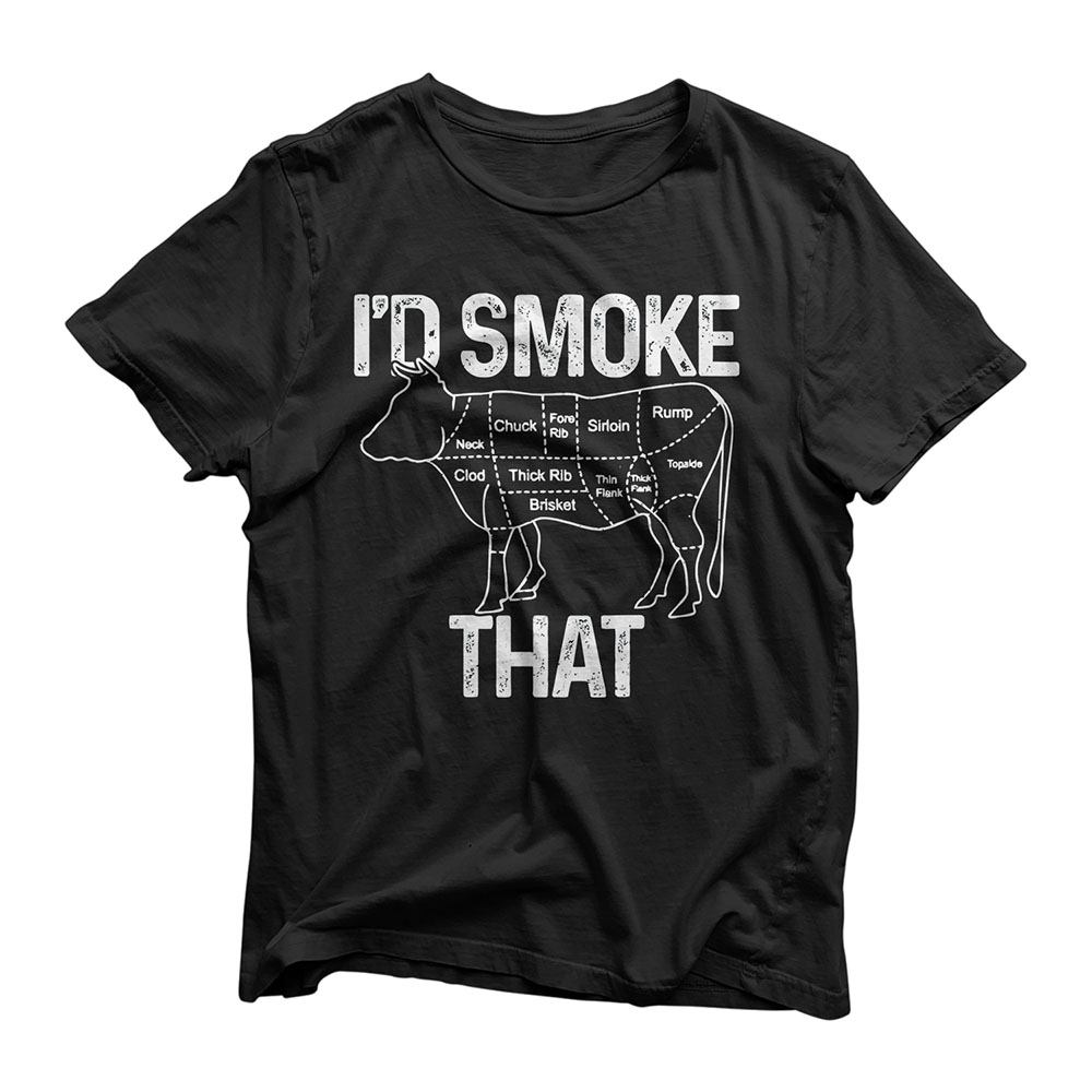 Mens Chef Butcher Cook BBQ I'd Smoke That Cow Beef Funny Gift T-Shirt