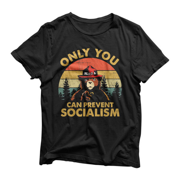 Only You Can Prevent Socialism Bear Camping Vintage T-Shirt
