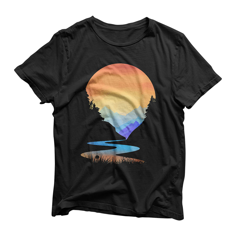 Outdoor Sunset Vintage Style Mountains Sun Nature T-Shirt
