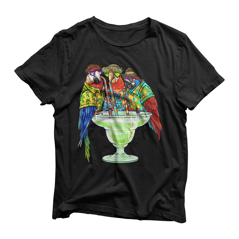 Parrots Drinking Margarita Hawaiian Shirt Vacation Birds T-Shirt