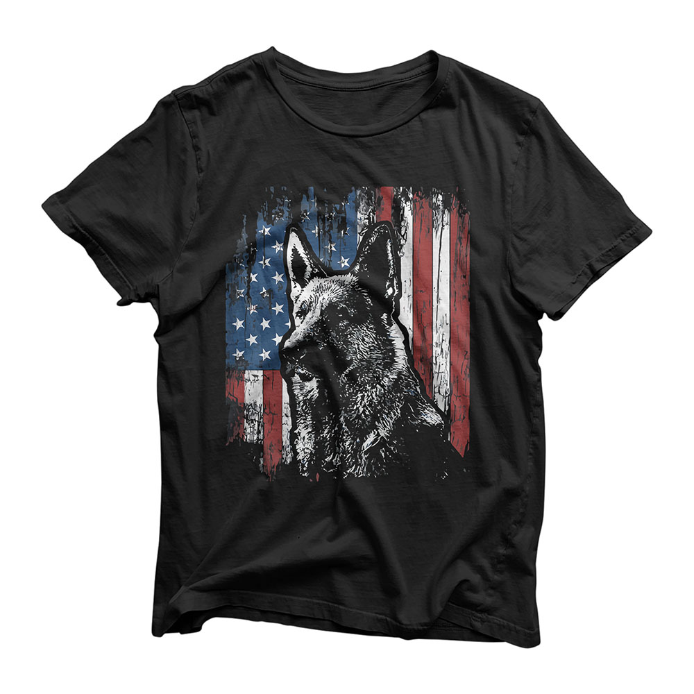 Patriotic German Shepherd American Flag Dog Gift Men Women T-Shirt