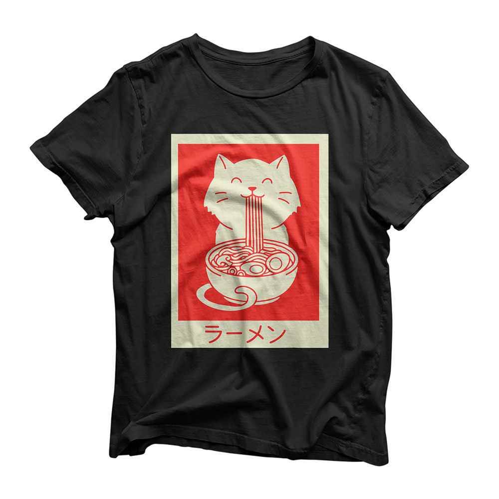 Ramen Shirt Chibi Cat T Shirt Vintage Japanese Kawaii Anime T-Shirt