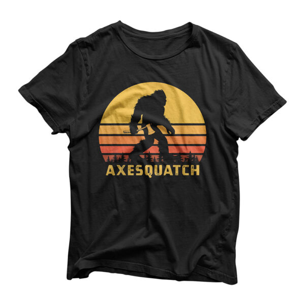 Retro Sasquatch Axe Throwing Cryptid Carrying Hatchet T-Shirt