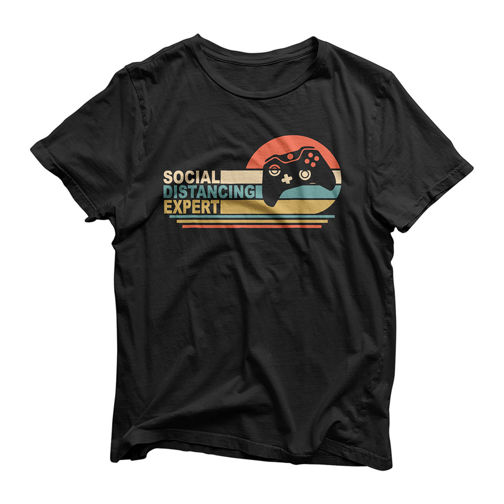 Social Distancing Expert Gaming Vintage Video Gamer Gift T-Shirt