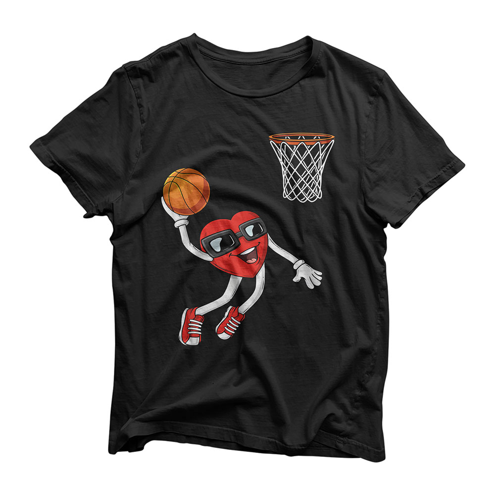 Valentines Day Heart Dunking Basketball Boys Girls Kids Gift T-Shirt