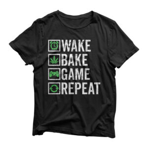 Wake Bake Game Repeat 420 Weed Cannabis THC Stoner Gift T-Shirt