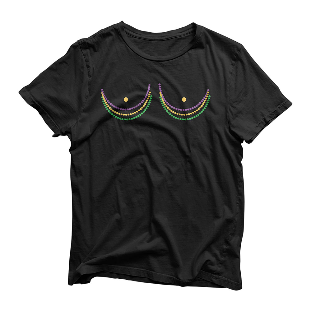 Womens Boobshirt Mardi Gras Shirt | Funny Beads Boobs Outline Gift T-Shirt