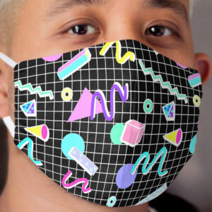 80s Retro Party Grid Design (Black BG) Cloth Face Mask