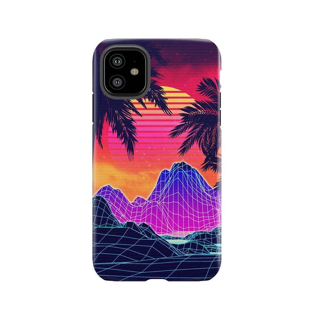 80S Vaprwave Rocks And Palm Trees Design Tough Phone Case