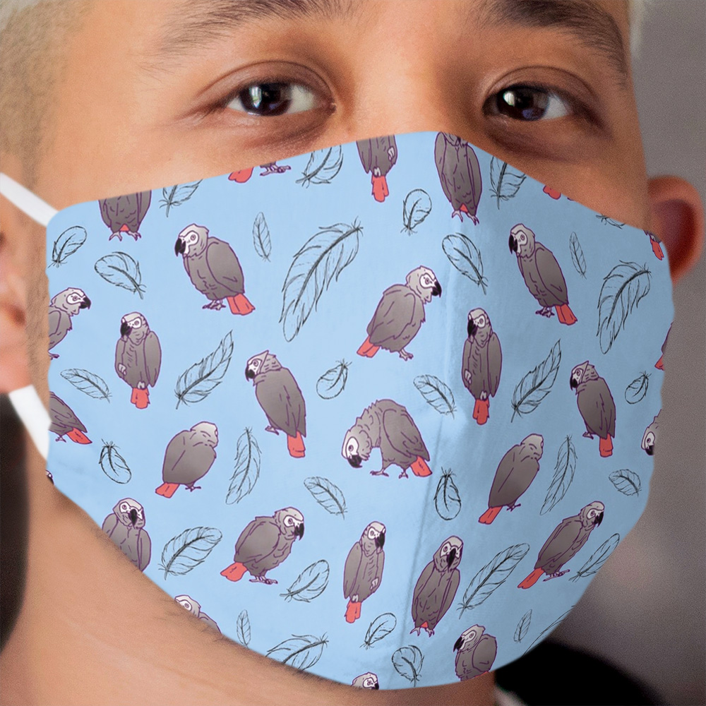 African Grey Parrot and Feather Cloth Face Mask