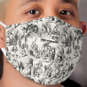 Alice in Wonderland | Toile de Jouy | Toile Pattern | Beige and Black | Vintage Alice | Cloth Face Mask