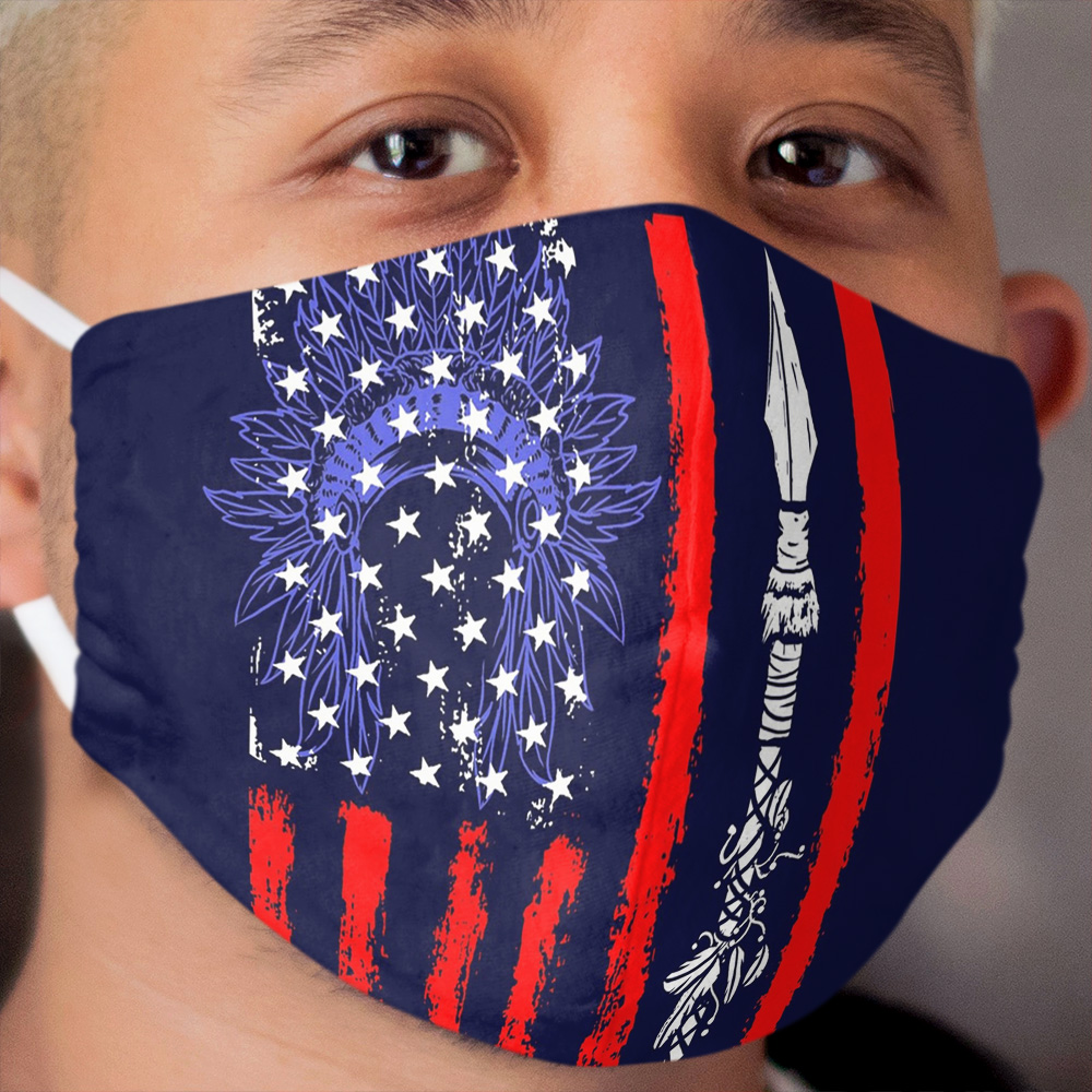 American Flag With Native American Headdress Cloth Face Mask