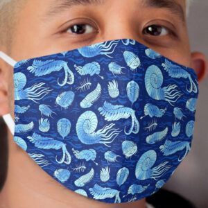 Ancient sea animals: Trilobites, Anomalocaris, Wiwaxia and others on dark b/g Cloth Face Mask