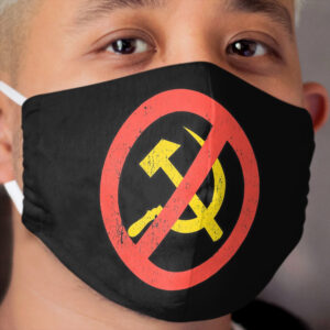Anti Communist symbol Slogan Hammer and Sickle Russia Black Distressed Cloth Face Mask