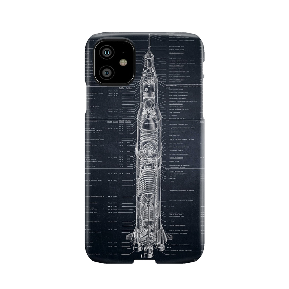 Apollo Saturn V Blueprint In High Resolution (Black) Phone Case