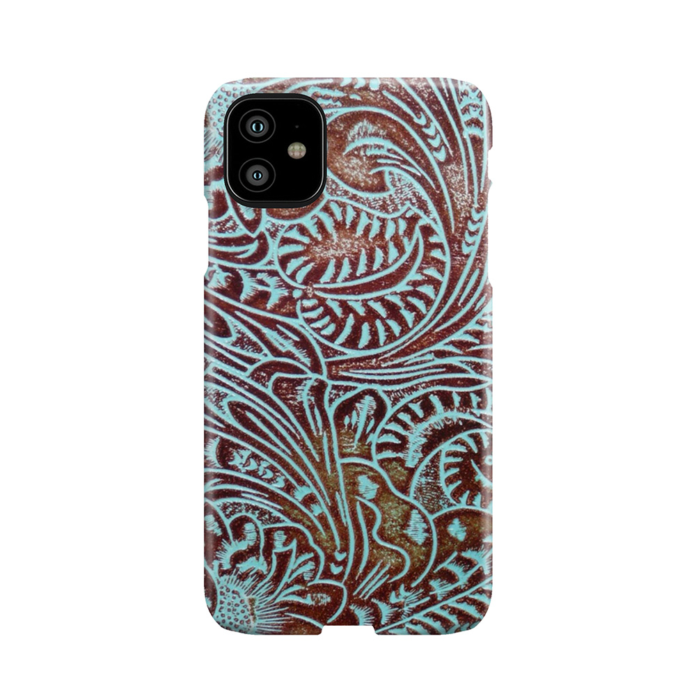 Aqua Brown Tooled Leather Pattern Phone Case