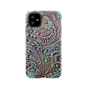 Aqua Brown Tooled Leather Pattern Tough Phone Case