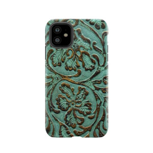 Aqua Flowers Tooled Leather Pattern Tough Phone Case