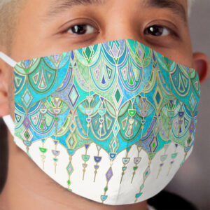 Art Deco Double Drop in Jade and Aquamarine on Cream Cloth Face Mask